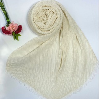 Designer Crinkled Cotton Mesh Sparkling  Women's Stole - White